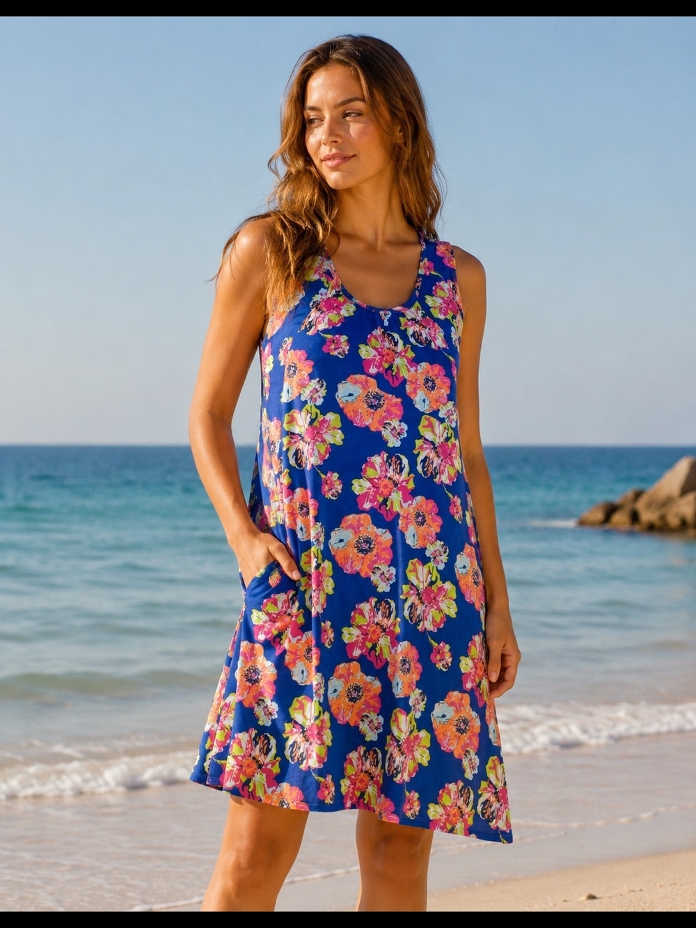 All For Color Blue Floral Tank Dress